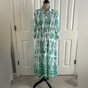 Mile Gabrielle Green Floral Print Button-Front Midi Shirt Dress small.